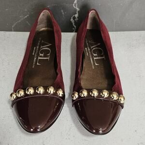 AGL Attilio Giusti Leombruni Studded Suede Leather Cap Toe Ballet Flat 35.5 5.5